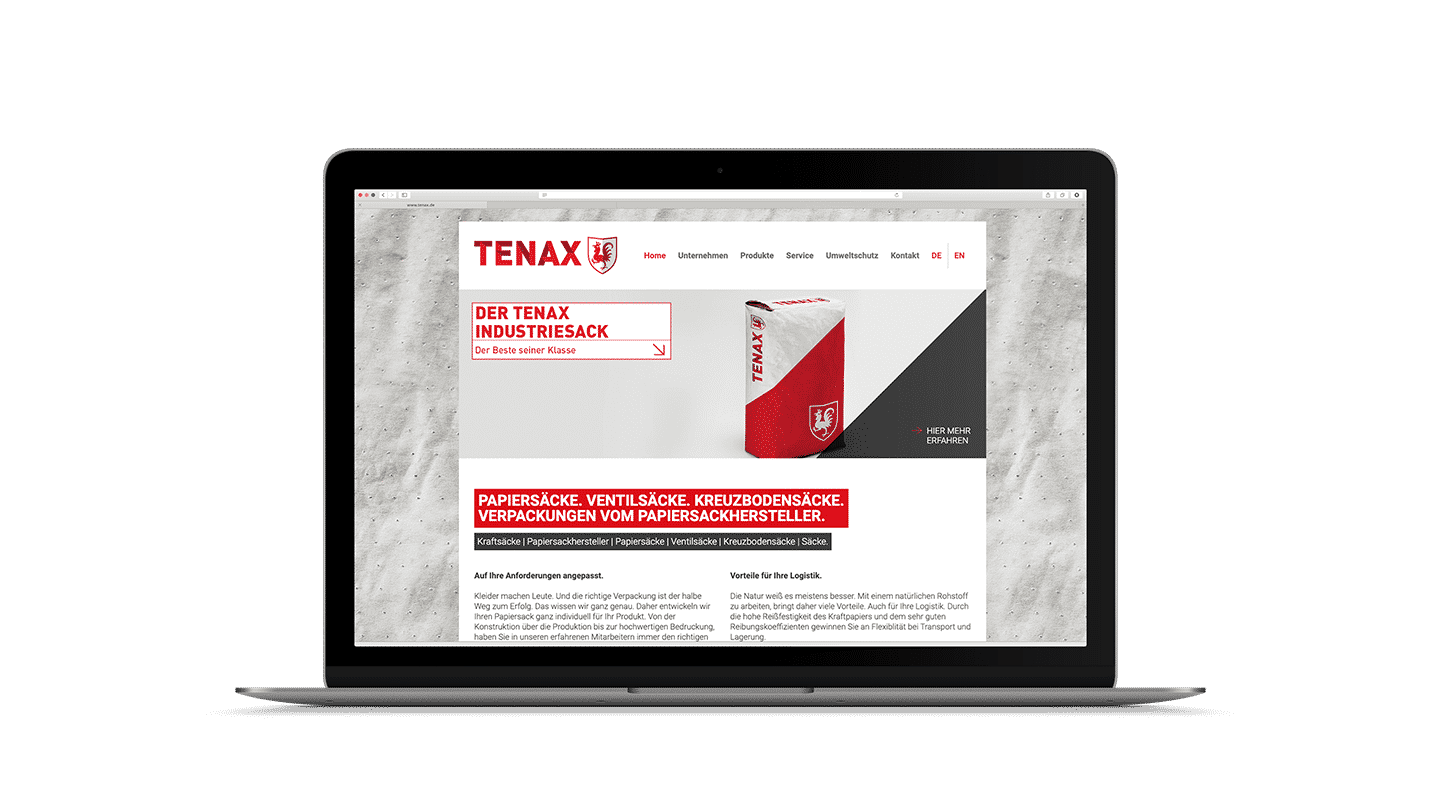 Webseite Tenax Papiersackfabrik