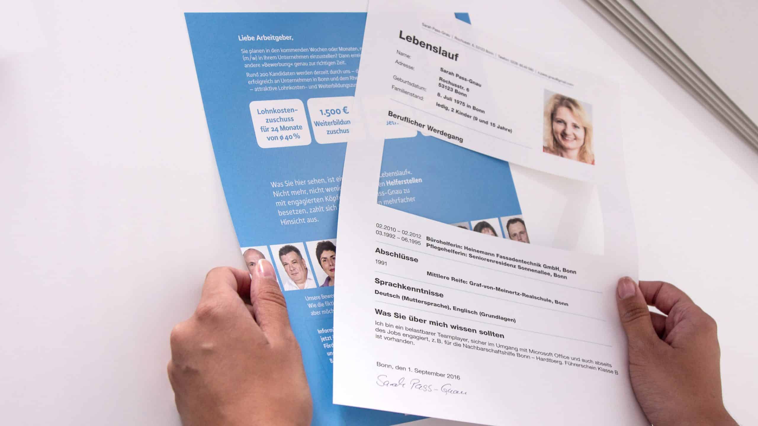 Mailing Bewerbungsmappe fiktiv Jobcenter Bonn