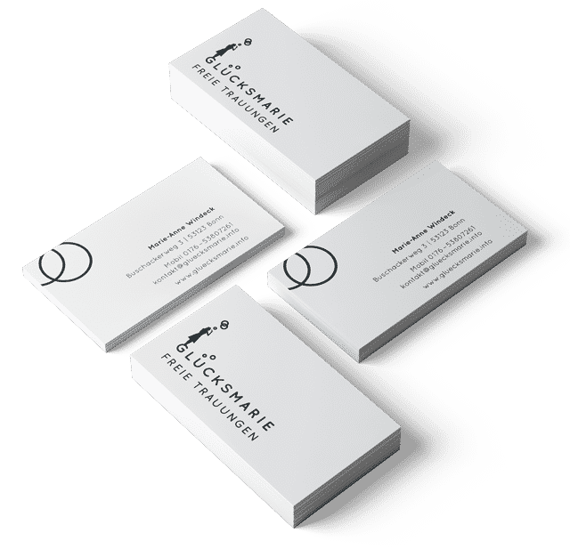Visitenkarten Glücksmarie freie Trauungen, Traurednerin, Geschäftsausstattung, Corporate Design Agentur