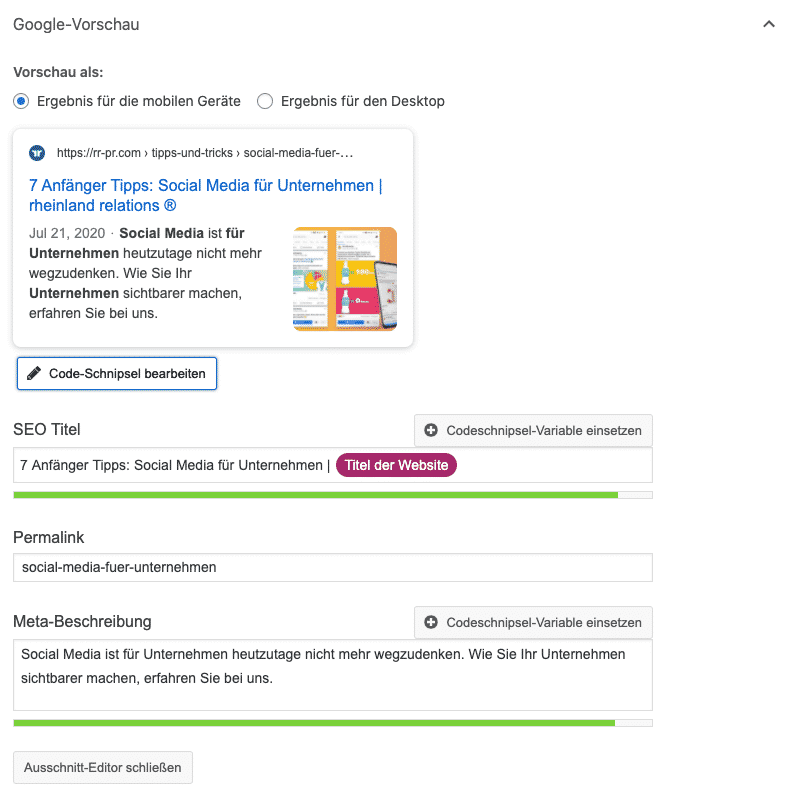 Google Snippet erstellen